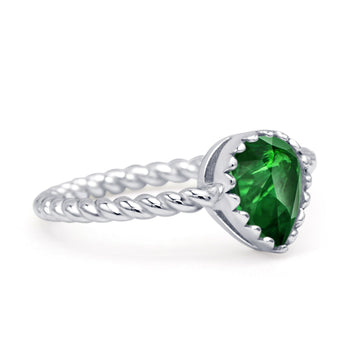 Vintage Teardrop Pear Rope Twisted Band Engagement Ring Simulated Green Emerald 925 Sterling Silver Wholesale